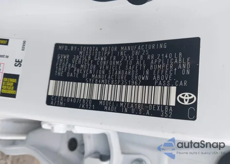 2025 Toyota Corolla Le z USA, uszkodzony, nr VIN 5YFB4MDE8SP351967